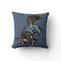 Vintage Chinese Shi Lion on Blue Jeans Blue