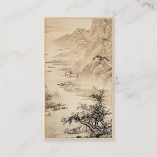 Vintage Chinese Sumi-e painting landscape scenery Business Card Template