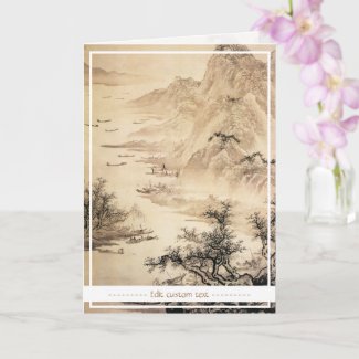 Vintage Chinese Sumi-e painting landscape scenery Card