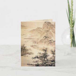 Vintage Chinese Sumi-e painting landscape scenery Holiday Card