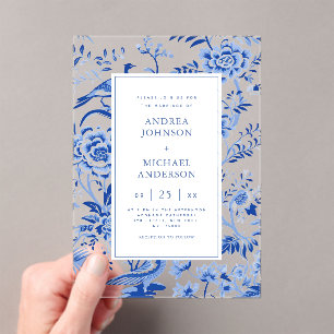 Vintage Chinoiserie Asian Peacock Floral Wedding Acrylic Invitations