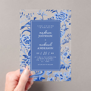 Vintage Chinoiserie Asian Peacock Floral Wedding Acrylic Invitations