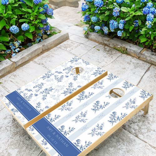Vintage Chinoiserie Blue and White Floral Wedding Cornhole Set