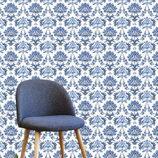 Vintage Chinoiserie Blue White Asian Floral 