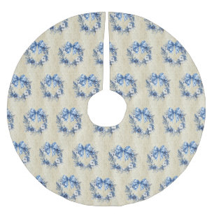 Vintage Chinoiserie Blue Wreath Antique Damask Brushed Polyester Tree Skirt