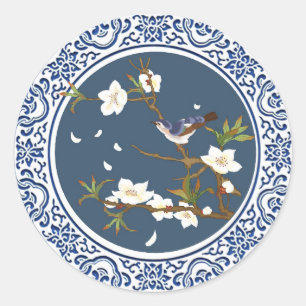 Vintage Chinoiserie Chinese Bird-flower Art Classic Round Sticker