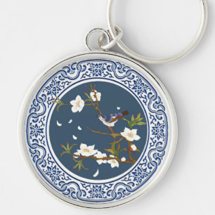 Vintage Chinoiserie Chinese Bird-flower Art Keychain