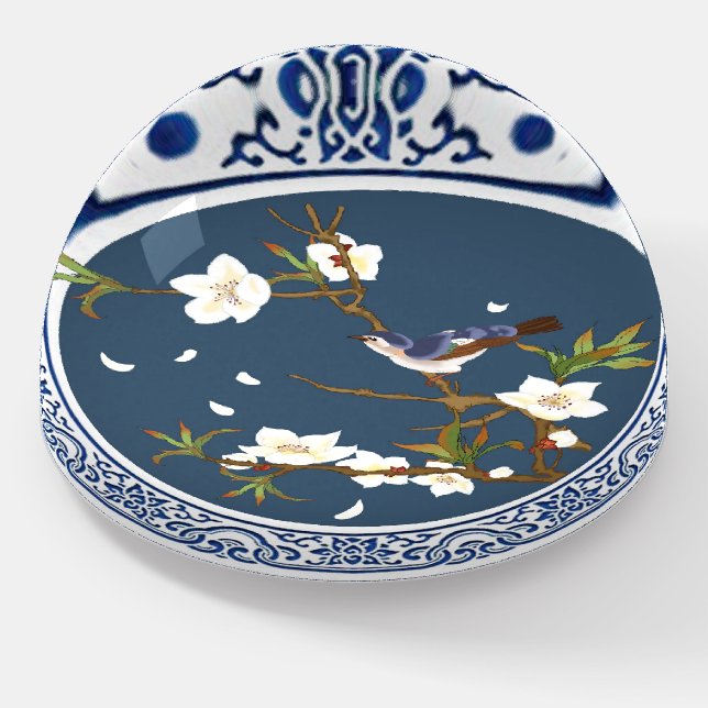 Vintage Chinoiserie Chinese Bird-flower Art Paperweight (Angled)