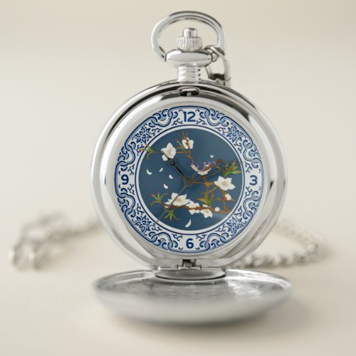 Vintage Chinoiserie Chinese Bird_flower Art Pocket Watch