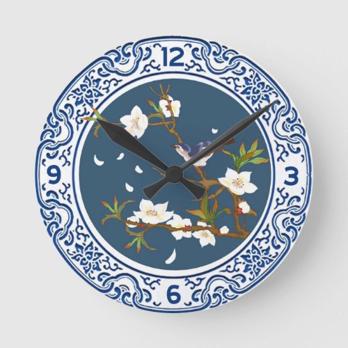 Vintage Chinoiserie Chinese Bird_flower Art Round Clock