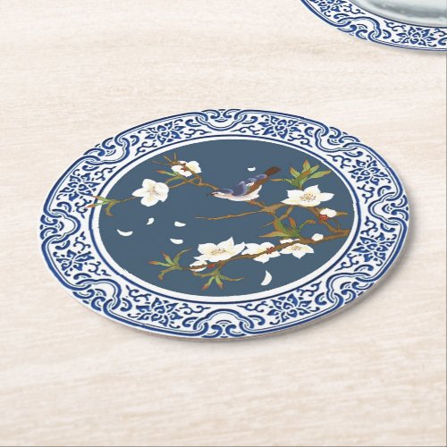 Vintage Chinoiserie Chinese Bird_flower Art Round Paper Coaster