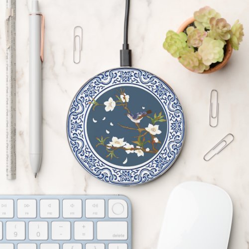 Vintage Chinoiserie Chinese Bird_flower Art Wireless Charger