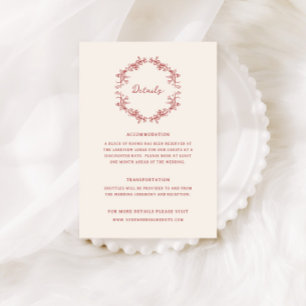 Vintage Chinoiserie Crimson Red Wedding Details Enclosure Card