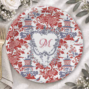 Vintage Chinoiserie Delft French Blue monogram Paper Plates