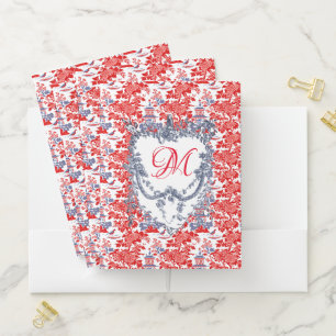 Vintage Chinoiserie Delft French Blue monogram Pocket Folder