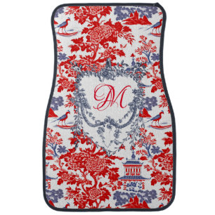 Vintage Chinoiserie Delft French red Blue monogram Car Floor Mat
