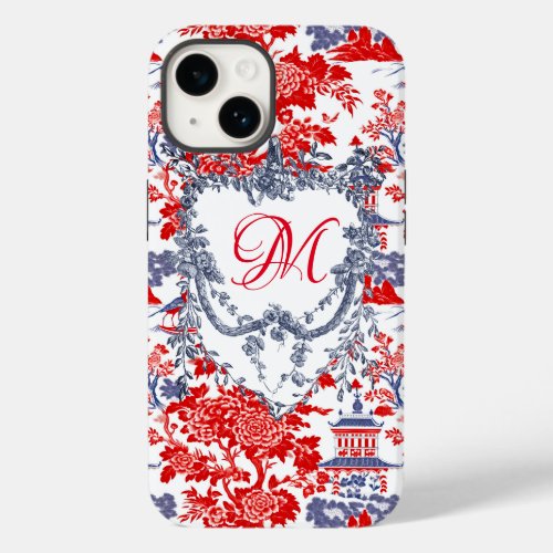 Vintage Chinoiserie Delft French red Blue monogram Case_Mate iPhone 14 Case