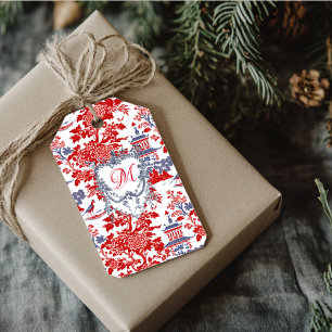 Vintage Chinoiserie Delft French red Blue monogram Gift Tags