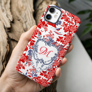 Vintage Chinoiserie Delft French red Blue monogram iPhone 16 Case