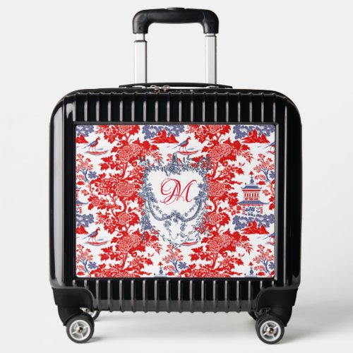 Vintage Chinoiserie Delft French red Blue monogram Luggage