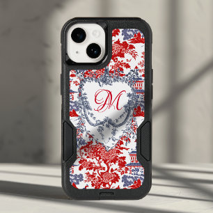 Vintage Chinoiserie Delft French red Blue monogram OtterBox iPhone 14 Case