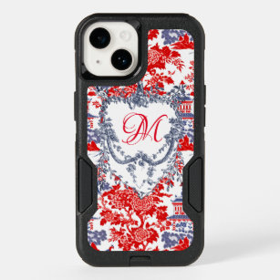 Vintage Chinoiserie Delft French red Blue monogram OtterBox iPhone 14 Case