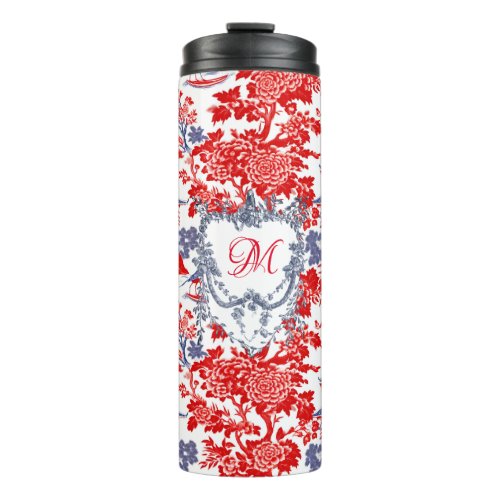 Vintage Chinoiserie Delft French red Blue monogram Thermal Tumbler