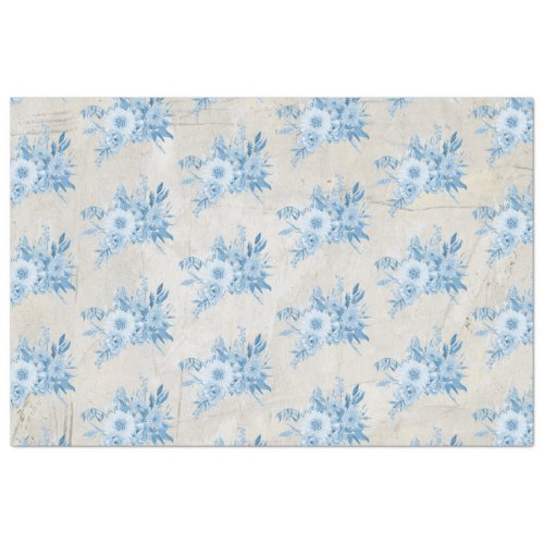 Vintage Chinoiserie Dusty Blue Gray Floral Bouquet Tissue Paper