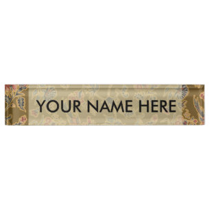 Vintage Chinoiserie Floral Brocade 18th Century  Desk Name Plate