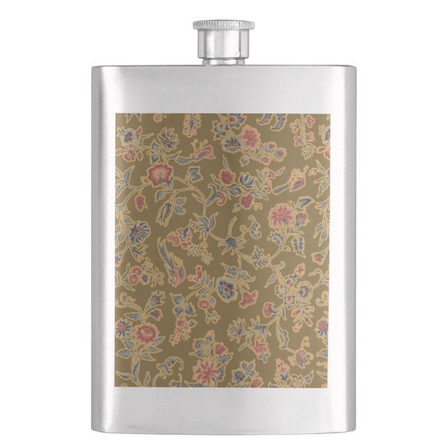 Vintage Chinoiserie Floral Brocade 18th Century  Flask (Front)