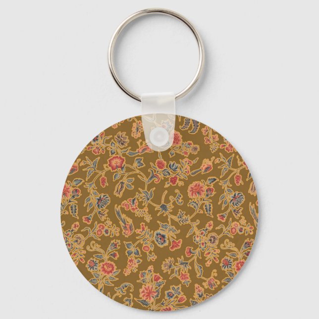 Vintage Chinoiserie Floral Brocade 18th Century  Keychain (Front)