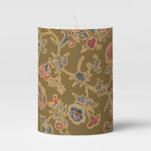 Vintage Chinoiserie Floral Brocade 18th Century  Pillar Candle