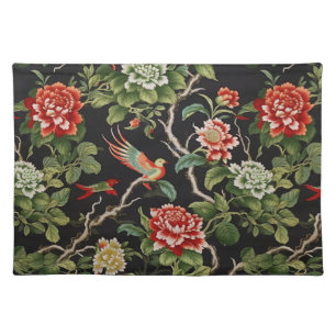 Vintage chinoiserie floral cloth placemat