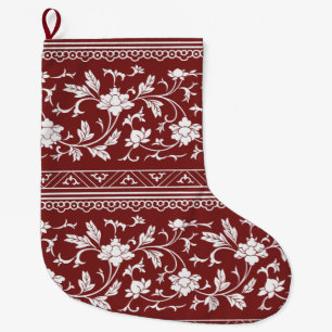 Vintage Chinoiserie Floral Red Christmas Stocking