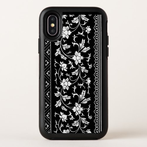 Vintage Chinoiserie Floral Scroll Black and White OtterBox Symmetry iPhone XS Case