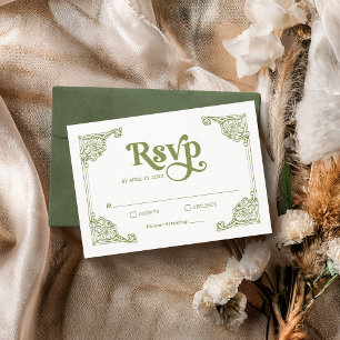 Vintage Chinoiserie Frame Olive Green Wedding  RSVP Card