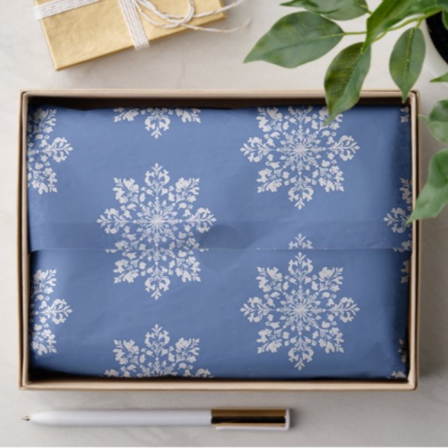 Vintage Chinoiserie Holiday Blue White Snowflakes Tissue Paper (Elegant snowflake tissue paper)