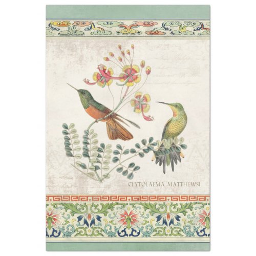 Vintage Chinoiserie Hummingbird Floral Decoupage Tissue Paper