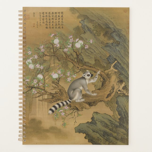 Vintage Chinoiserie Lemur & Peach Blossom Planner (Front)