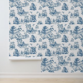 Vintage Chinoiserie Leopard Pagoda Navy & White