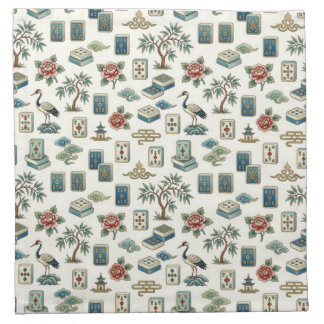 Vintage Chinoiserie Mahjong Tile Cloth Napkin