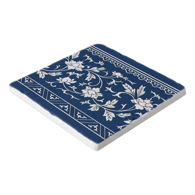 Vintage Chinoiserie Navy Blue Floral Trivet (Corner)