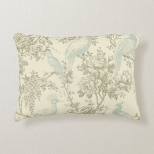 Vintage Chinoiserie Peacock Aviary Floral Pattern Accent Pillow
