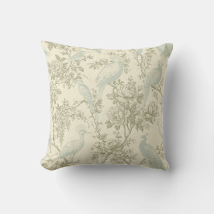 Vintage Chinoiserie Peacock Aviary Floral Pattern Throw Pillow