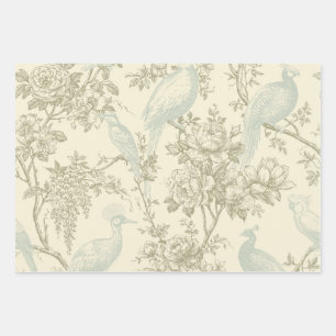 Vintage Chinoiserie Peacock Aviary Floral Pattern Wrapping Paper Sheets