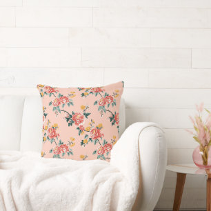 Vintage Chinoiserie Peony Vine Floral Throw Pillow