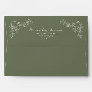 Vintage Chinoiserie Sage Green Wedding  Envelope