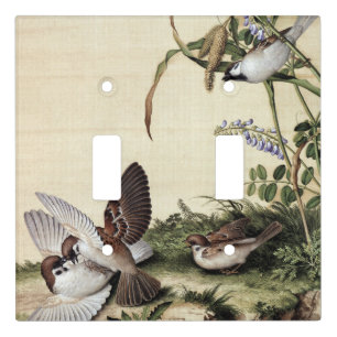 Vintage Chinoiserie Sparrows and Purple Flowers Light Switch Cover
