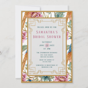 Vintage Chinoiserie Spring Floral Bridal Shower In Invitation
