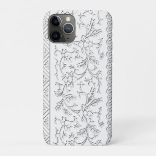 Vintage Chinoiserie White Floral Scroll Border iPhone 11 Pro Case